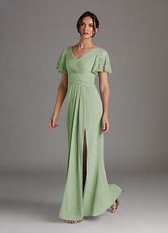 Azazie Jannie Mother of the Bride Dresses Dusty Sage A-Line V-Neck Lace Stretch Chiffon Dress image2