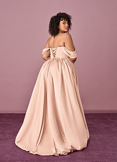 Barbie ♥ Azazie Wedding Dresses English Rose Ball-Gown Off the Shoulder Stretch Satin Dress image10
