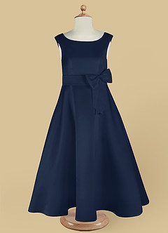 Azazie Lindy Flower Girl Dresses Dark Navy A-Line Pleated Matte Satin Dress image13
