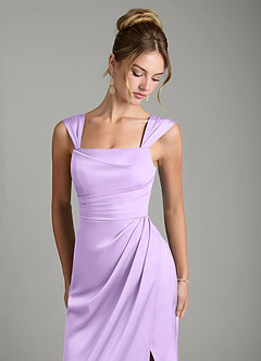 Azazie Filippa Bridesmaid Dresses Lilac A-Line Pleated Stretch Satin Dress image3