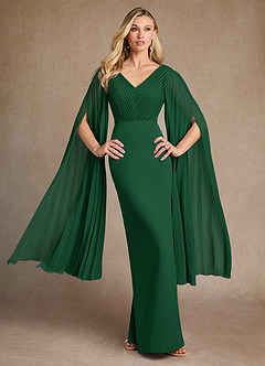 Azazie Ellsworth Mother of the Bride Dresses Dark Green Column Pleated Stretch Crepe Dress image2