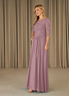 Azazie Mirielle Abiti per la Madre della Sposa Abito A-Line in Chiffon in Pizzo con Scollo a U Rosa Polverosa image3