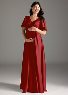 Azazie Verna Maternity Bridesmaid Dresses A-Line Ruched Stretch Satin Floor-Length Dress image3