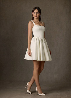 Azazie Saverina Hochzeitskleider A-Linie mit Taschen Satin Kleid Creme image3