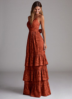 Azazie Nathalia Bridesmaid Dresses Auburn A-Line Bow Floral Burnout Dress image3