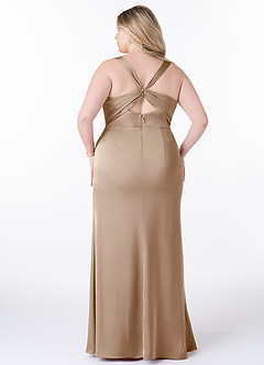 Azazie Mero Vestidos de damas de honor Vestido de Gris Pardo de Satén Elástico de Corte Recto con Plisado image7