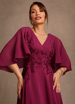 Azazie Tilda Mère de la mariée Robes Robe Trapèze en Mousseline de soie Dentelle Bourgogne image5