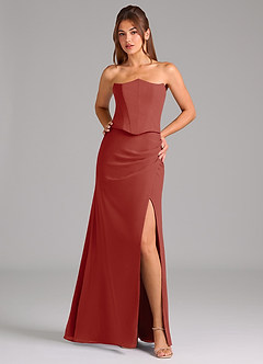Azazie Jenine Bridesmaid Dresses Terracotta Mermaid Strapless Chiffon Dress image1