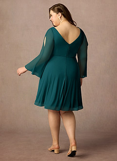 Azazie Teraso Mother of the Bride Dresses Peacock A-Line Pleated Mesh Dress image10