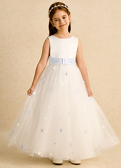 Azazie Cricket Abiti da Ragazza di Fiori Abito Principessa in Raso Opaco Plissettato Avorio Bianco image4
