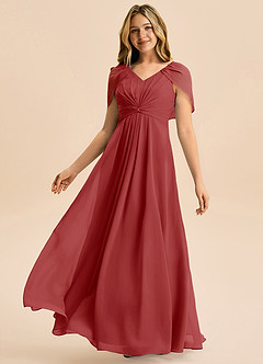 Azazie Emma Junior Robe Trapèze en Mousseline de soie Plissée Rouille image4