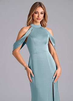 Azazie Bonny Bridesmaid Dresses Moody Blue Mermaid Off the Shoulder Stretch Satin Dress image5