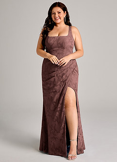 Azazie Mero Brudtärnklänningar Klä av Tubklänning i Blommig Utbrändhet Plisserad Espresso image9