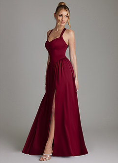 Azazie Francis Bridesmaid Dresses Burgundy A-Line Corset Stretch Satin Dress image6