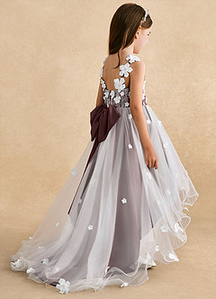 Azazie Celia Flower Girl Dresses Espresso A-Line Lace Tulle Dress image5