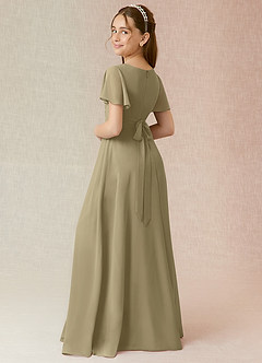 Azazie Induh Junior Moss Green A-Line Ruched Chiffon Dress image2