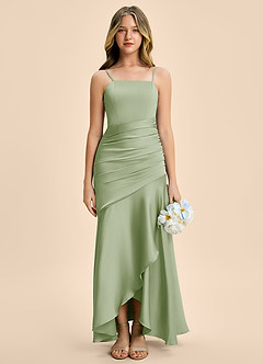 Azazie Aspyn Junior Robe Sirène en Satin extensible Drapé Vert Sauge image3