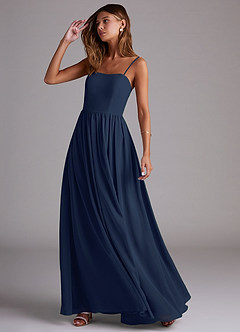 Azazie Calianna Bridesmaid Dresses Dark Navy A-Line Off the Shoulder Chiffon Convertible Dress image3