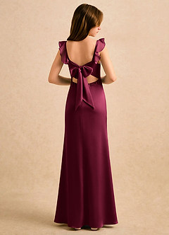 Azazie Novalie Girls Formal Flower Girl Dresses Burgundy Mermaid Bow Stretch Satin Dress image1