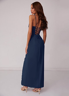 Barbie ♥ Azazie Bridesmaid Dresses Dark Navy Sheath Corset Chiffon Dress image3