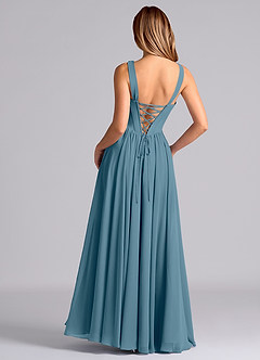 Azazie Delmie Final Sale Dusty Blue A-Line Corset Chiffon Dress image6