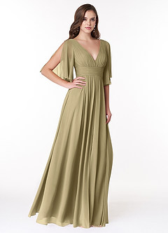 Azazie Temeka Bridesmaid Dresses Moss Green A-Line Ruched Chiffon Dress image4