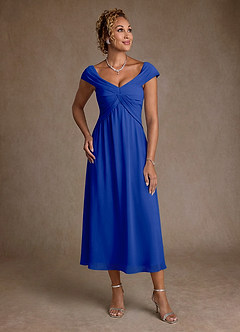 Azazie Mirta Suknie dla Matki Panny Młodej Linia A Pofałdowany Kwiatowe wypalenie Długość herbaty Sukienka image1