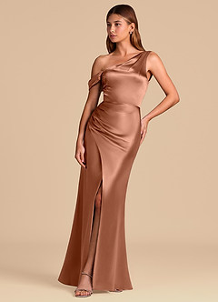 Azazie Madelyn 신부 들러리 드레스 인어 오프 더 숄더 메탈릭 새틴 바닥 길이 드레스 image3