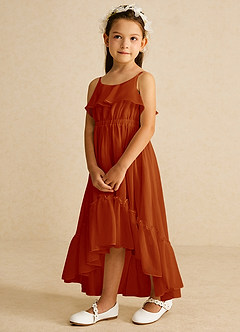 Azazie Karmen Flower Girl Dresses Paprika A-Line Ruched Chiffon Dress image2