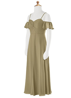 Azazie Juna Junior Robe Trapèze en Mousseline de soie Épaule décolletée Vert Mousse image8