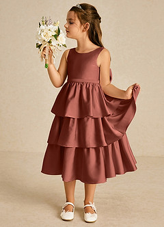 Azazie Margery Blumenmädchenkleider A-Linie Schleifen Stretch-Satin Kleid Rotbraun image4