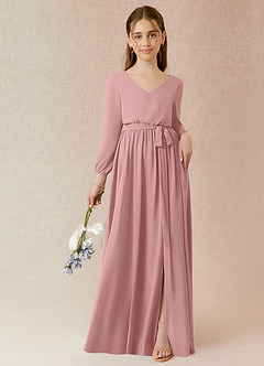 Azazie Angelica Junior Jurk van Chiffon met A-Lijn Geplooid Stoffige Roos image1