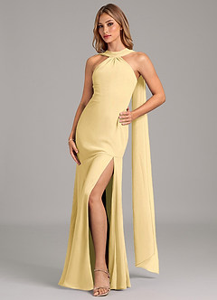 Azazie Kinsley Bridesmaid Dresses Butter Mermaid Pleated Chiffon Dress image1