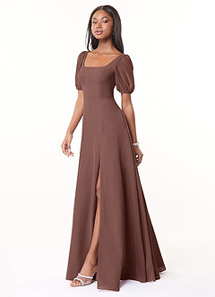 Azazie Alani Bridesmaid Dresses Espresso A-Line Square Neckline Chiffon Dress image3