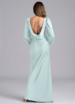Azazie Melani Bridesmaid Dresses Sea Glass Mermaid Long Sleeve Stretch Satin Dress image2