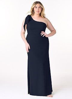 Azazie Rinna Bridesmaid Dresses Dark Navy Mermaid One Shoulder Stretch Crepe Dress image5