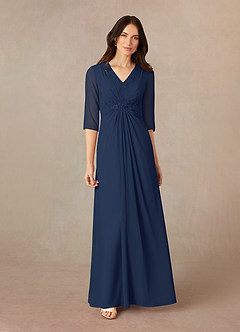Azazie Yessica Abiti per la Madre della Sposa Abito A-Line in Chiffon Lustrini Marino Scuro image1