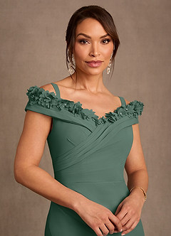 Azazie Jettie Mother of the Bride Dresses Sea Moss Sheath Pleated Chiffon Dress image4