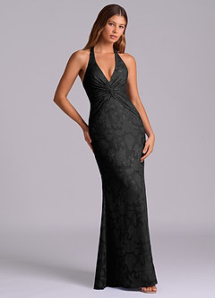 Azazie Valerie Final Sale Black Mermaid Pleated Floral Burnout Dress image5