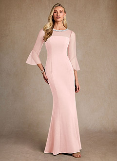 Azazie Bellevie 신부의 어머니 드레스 쉬스 구슬 스트레치 크레이프 플로어 길이 드레스 image4