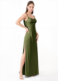 Azazie Alaija Brautjungfernkleider Meerjungfrau-Linie Seitliche Cut-Outs Stretch-Satin Kleid Olivgrün image3