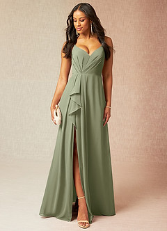 Azazie Kyedae Bridesmaid Dresses Pistachio A-Line V-Neck Pleated Chiffon Dress image1