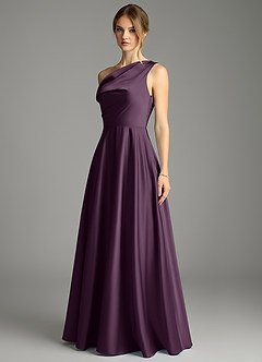 Azazie Xanthe Brautjungfernkleider A-Linie Schulterfrei Stretch-Satin Kleid Pflaume image4