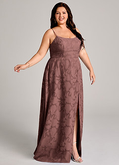 Azazie Moira Bridesmaid Dresses Espresso A-Line Side Slit Floral Burnout Dress image9