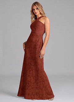 Azazie Doretta Bridesmaid Dresses Terracotta Mermaid Pleated Floral Burnout Dress image4