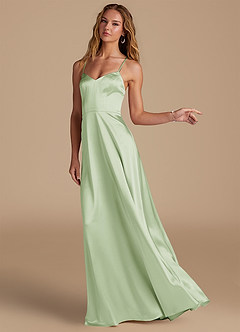 Azazie Mei Bridesmaid Dresses Dusty Sage A-Line Metallic Satin Dress image4