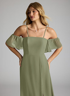 Azazie Sue Kleider zum Anprobieren zu Hause Wandelbar A-Linie Schulterfrei Chiffon Kleid Matcha image2