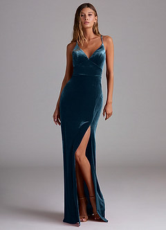 Azazie Becca Robes de demoiselle d'honneur Robe Fourreau en velours Topaze Bleue image1