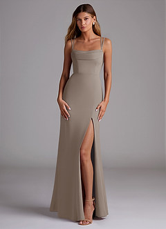 Azazie Callan Bridesmaid Dresses Taupe Mermaid Pleated Chiffon Convertible Dress image3