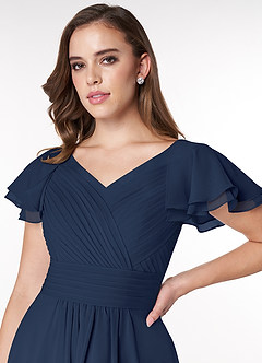 Azazie Hadley Modest Bridesmaid Dresses A-Line Pleated Chiffon Knee-Length Dress image6
